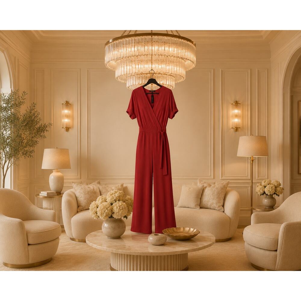 Catherine Malandrino Rustic Ruby Jumpsuit Surplice V-Neck Belted NWT 8 Cocktail